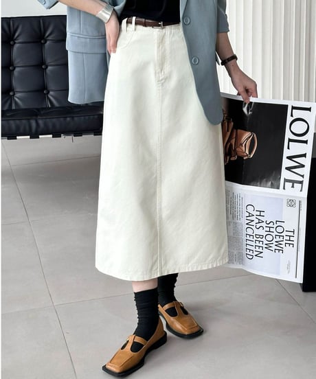 back slit long denim skirt /3color　FL2803