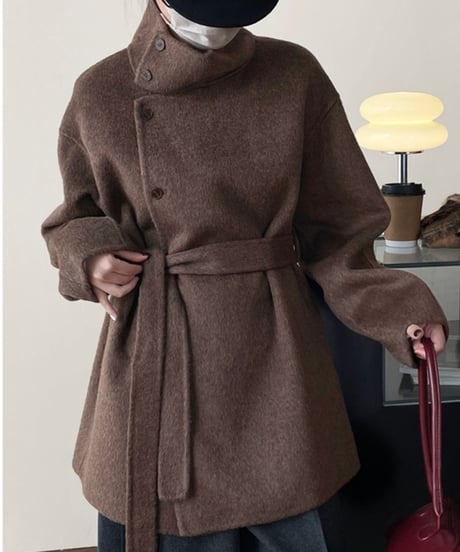 stand collar wool coat w/waist belt /2color　FL3074