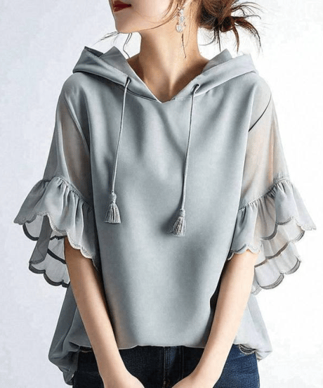 layered ruffle sleeve hoodie blouse /2color　FL3639