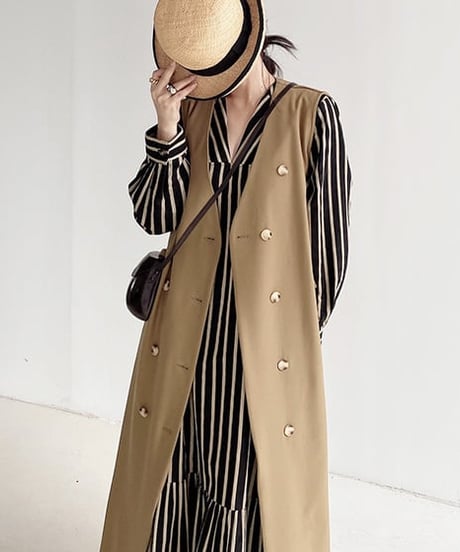 double button long vest /2color　FL2513