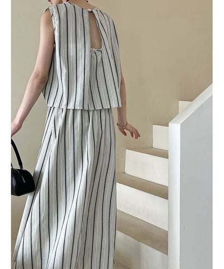 stripe sleeveless tops and skirt　FL2387