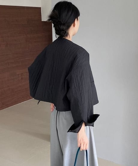 baloon slevve stripe textured blouson /2color　FL2672