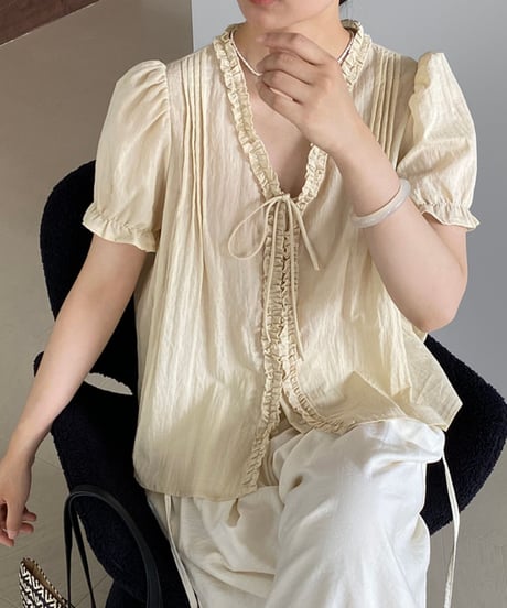 short sleeve frill blouse /3color　FL3425
