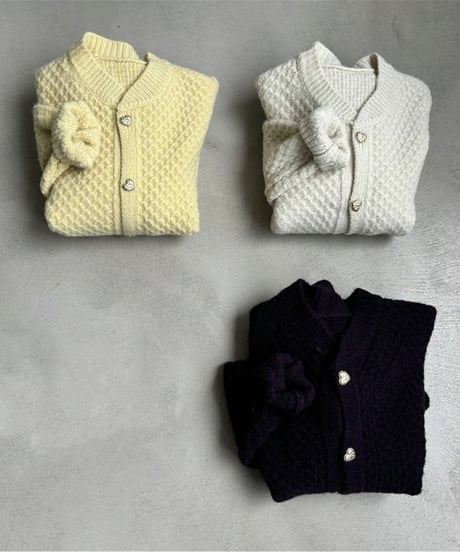 heart button soft knit cardigan /3color　FL2970