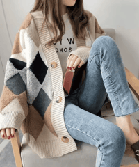 argyle knit oversized cardigan　FL3587