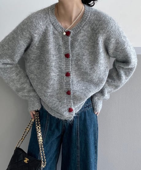 mohair heart button cardigan /5color　FL2946
