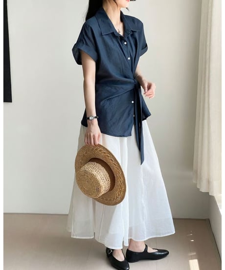 waist wrap linen shirt blouse /2color　FL3629