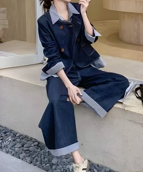 denim jacket wide pants set　FL3577