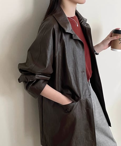 pu leather mid-length coat　FL2806