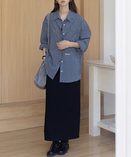 cotton narrow maxi skirt /2color　FL3318