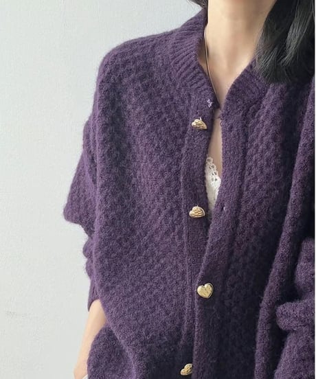 heart button soft knit cardigan /3color　FL2970