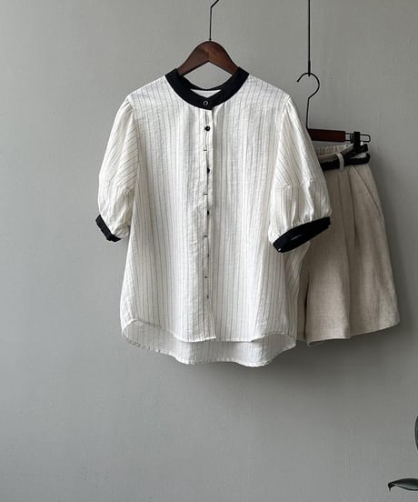 contrast collar striped shirt　FL2176