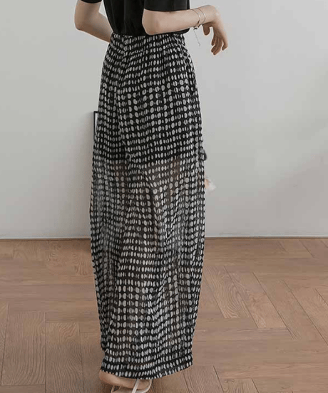 high waist dot chiffon wide pants　FL2142