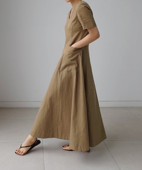 v-neck half sleeve flared dress　FL2149