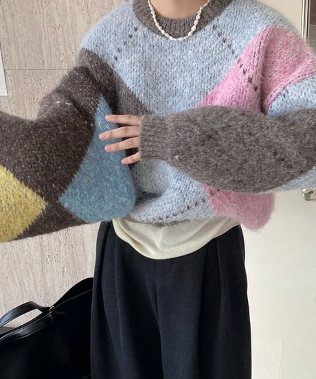 argyle knit tops  /2color　FL3012