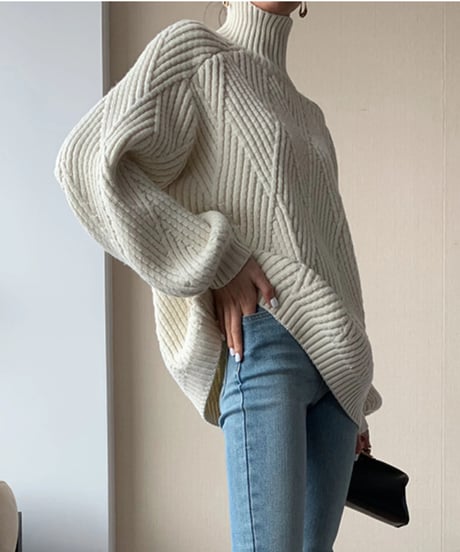 turtle neck loose knit /2color　FL3135