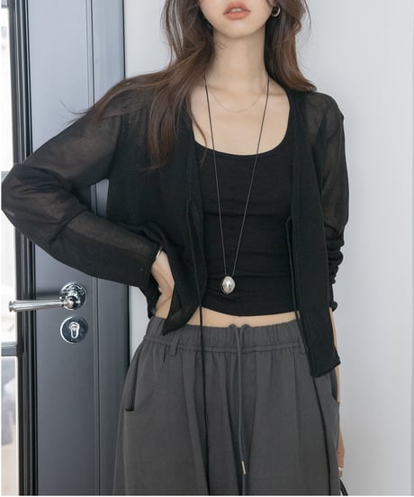 drawstring sheer knit cardigan /4color　FL3293