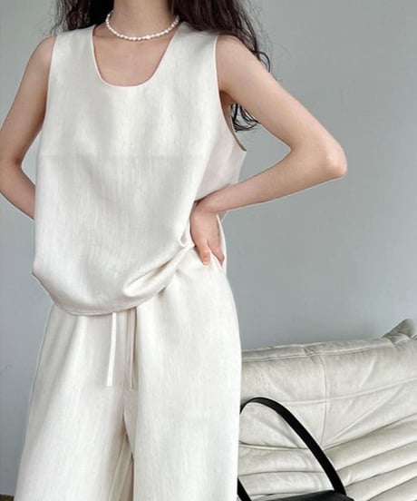 relaxed sleeveless tops + wide pants setup /2color　FL3376