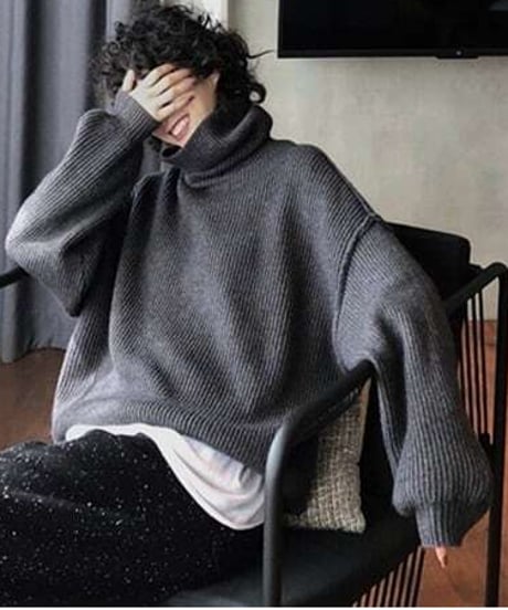 loose high neck knit /2color　FL2681