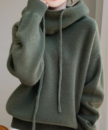 loose high-neck knit parka /4color　FL2937