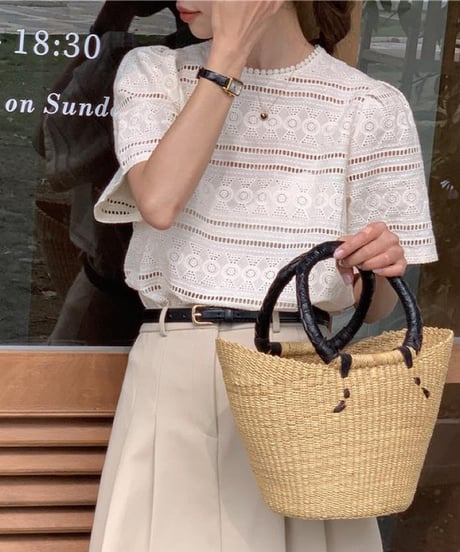cutwork lace short sleeve tops　FL2157