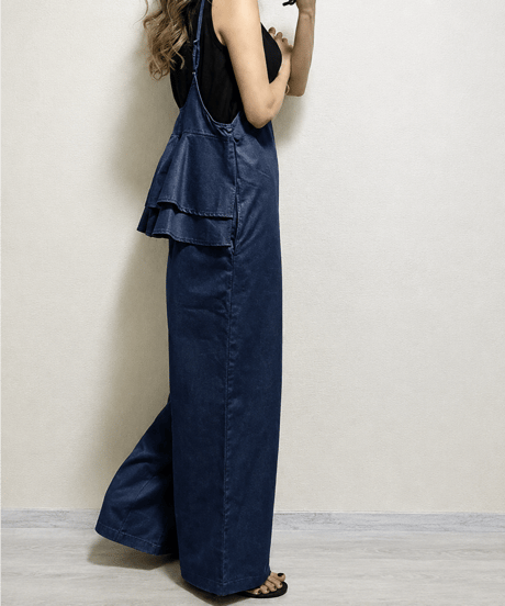 back ruffle wide leg overalls /3color　FL3652