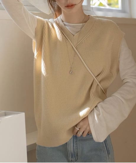 v-neck knit vest /3color　FL3308