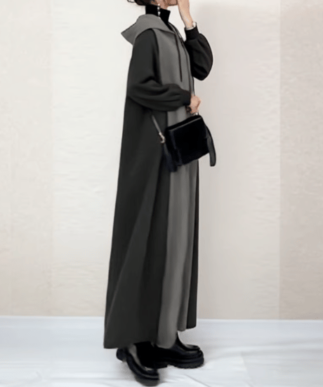hooded color block long dress / 3color　FL3565