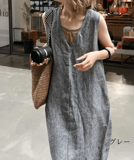 v-neck sleeveless dress /4color  FL3430