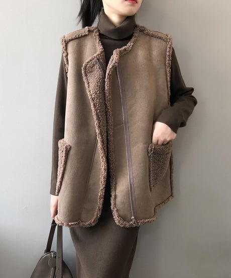 reversible boa zip vest /2color　FL3511
