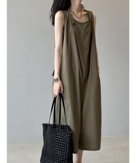 earth color wide leg overalls /2color　FL3461