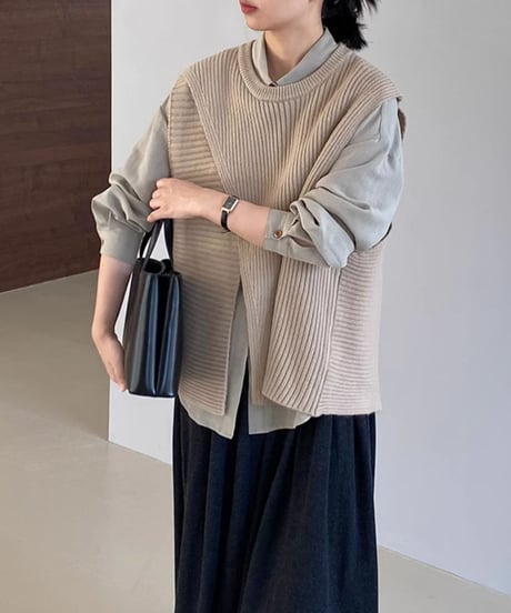 asymmetric over-lap knit vest /4color　FL2825