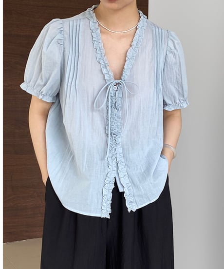 short sleeve frill blouse /3color　FL3425