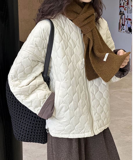 quilted collarless jacket /2color　FL2859