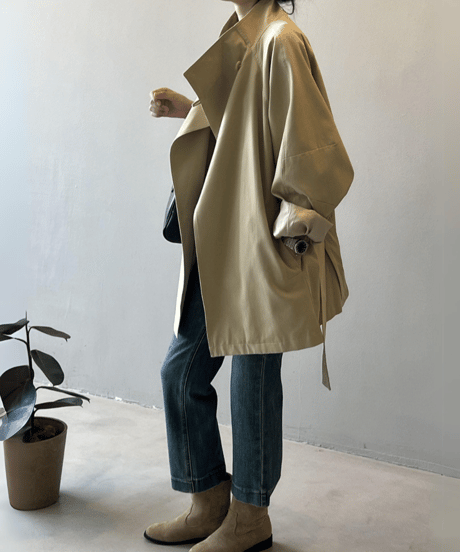 waist-marked mid-length coat /2color　FL2786