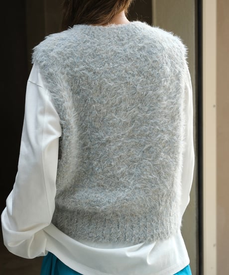 round neck wool vest mink velvet /2color　FL2668