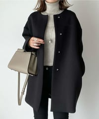 elegant no-collar mid coat　FL3515