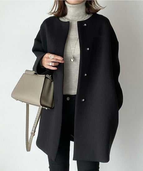 elegant no-collar mid coat　FL3515