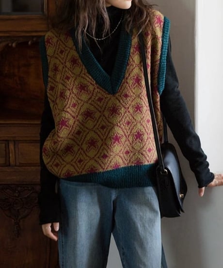 retro vneck vest　FL2897