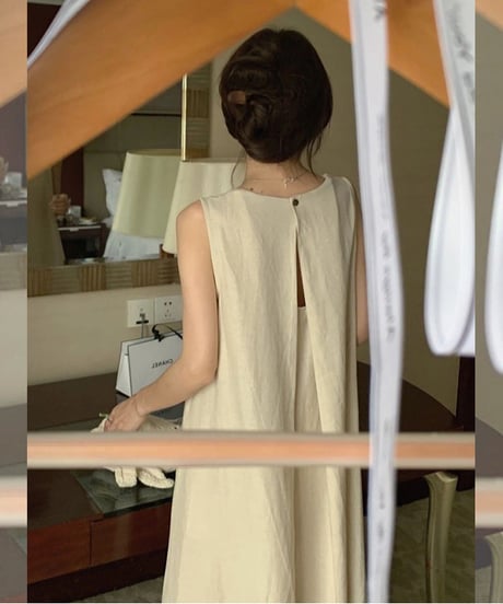 cotton linen backless dress /2color　FL2087