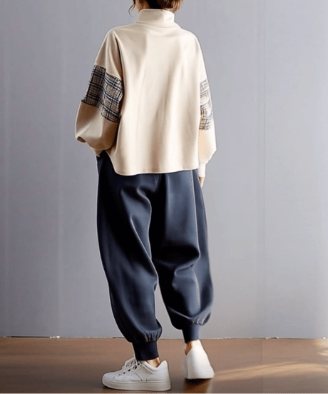 plaid sleeve setup outfit　FL3545