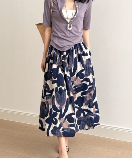 floral printed a-line skirt /2color　FL3352
