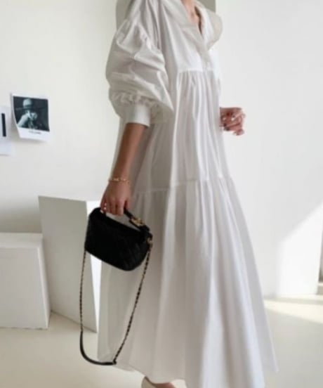 frill paneled long dress　FL2145