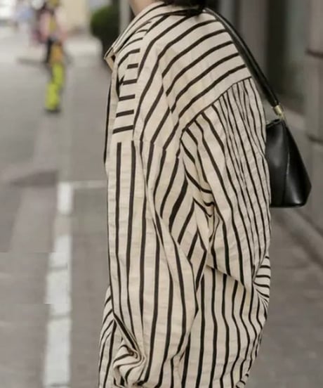striped lapel shirt loose cotton shirt　FL2614