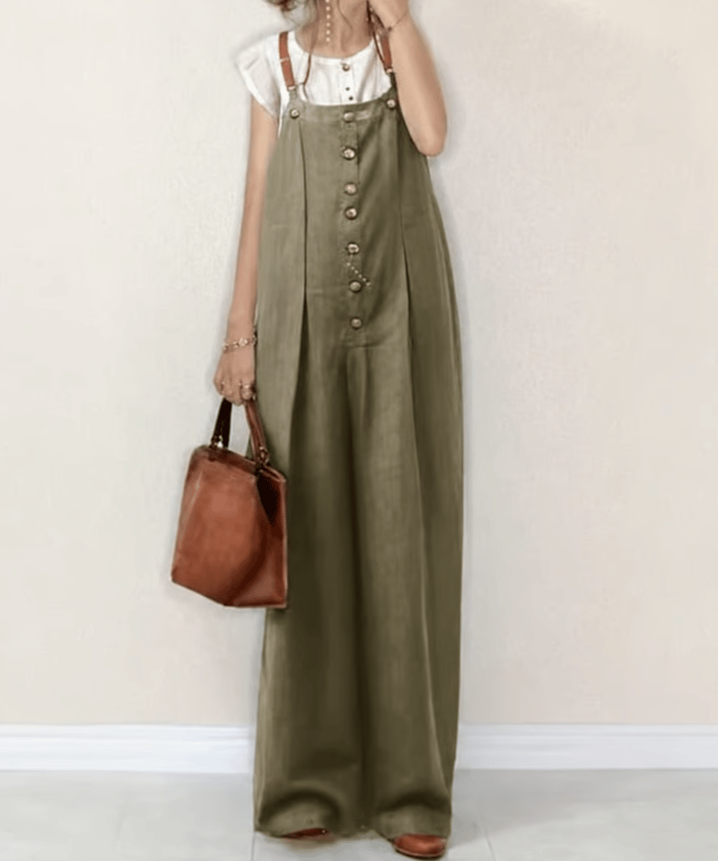 button-front wide-leg overalls /3color FL3608 |