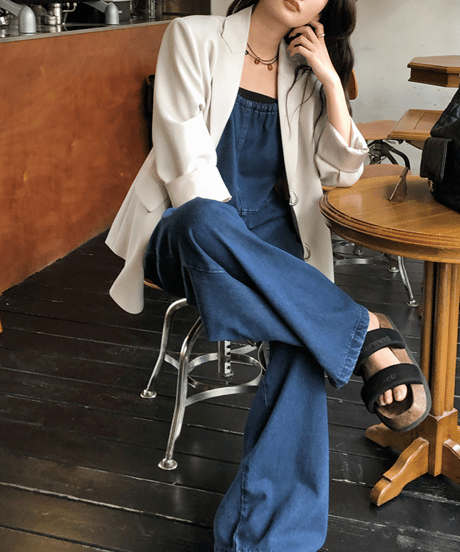 narrow strap denim overalls　FL3433