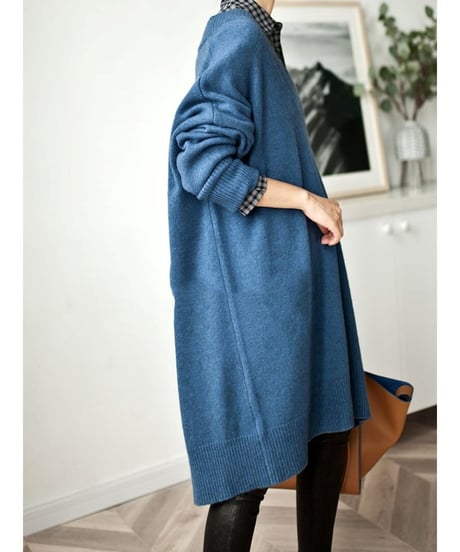 oversized v-neck long knit /3color　FL2494