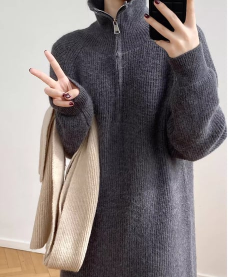half zip long knit op /4color　FL2830