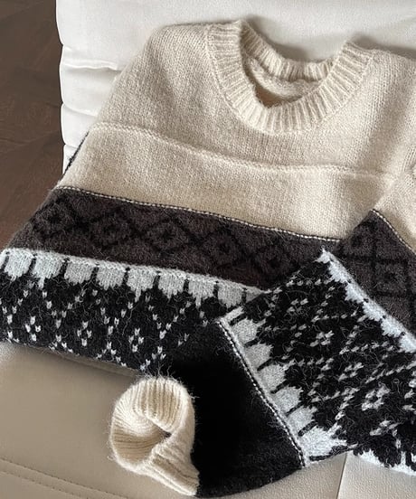 lsle pattern crew neck knit　FL2876