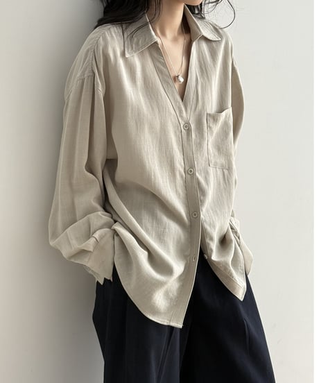 collared v-neck shirt /4color　FL3338